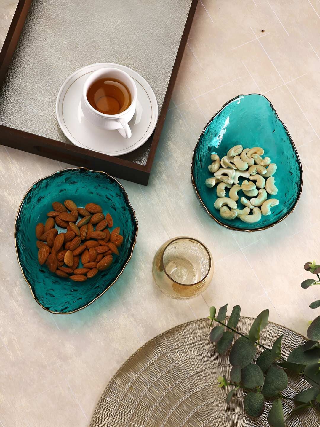 

TAYHAA Set of 2 Teal Almond shaped Serving Bowl