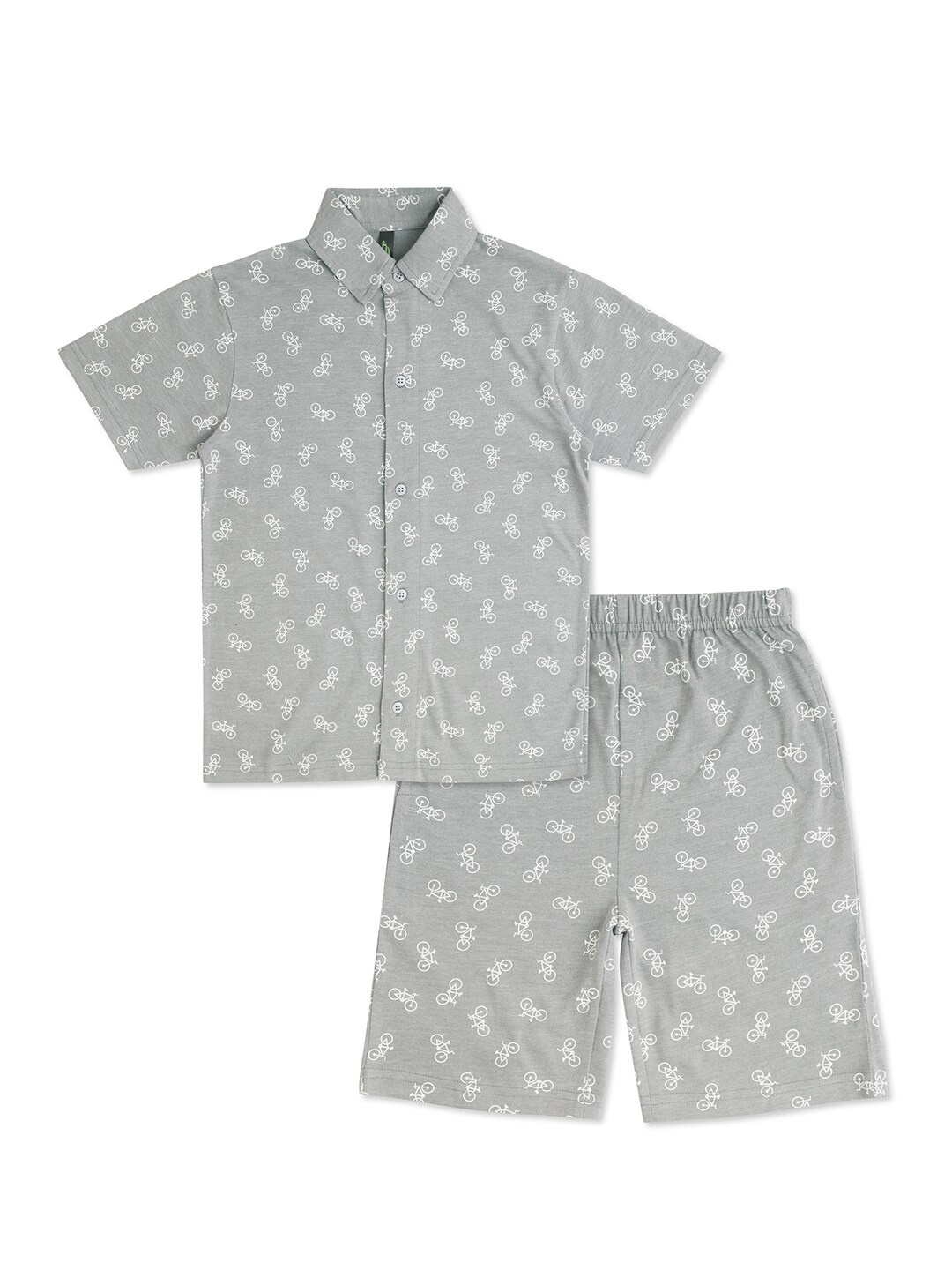 

earth conscious Boys Abstract Printed Pure Cotton Shirt With Short, Grey