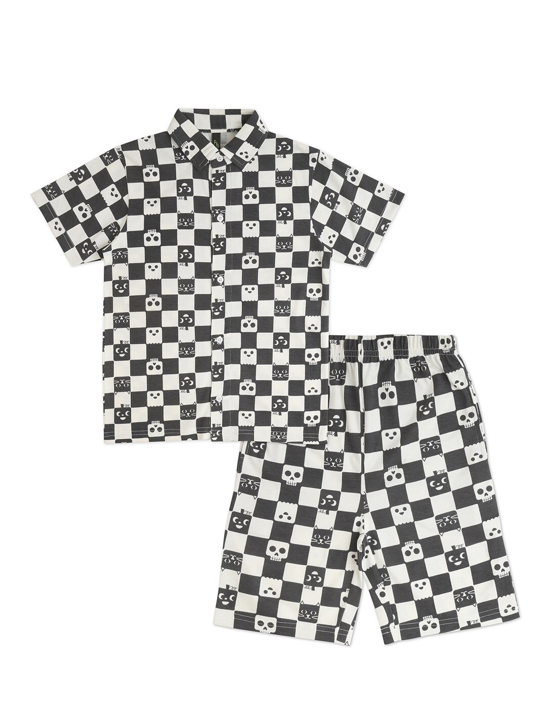 

earth conscious Boys Abstract Printed Pure Cotton Shirt With Short, White