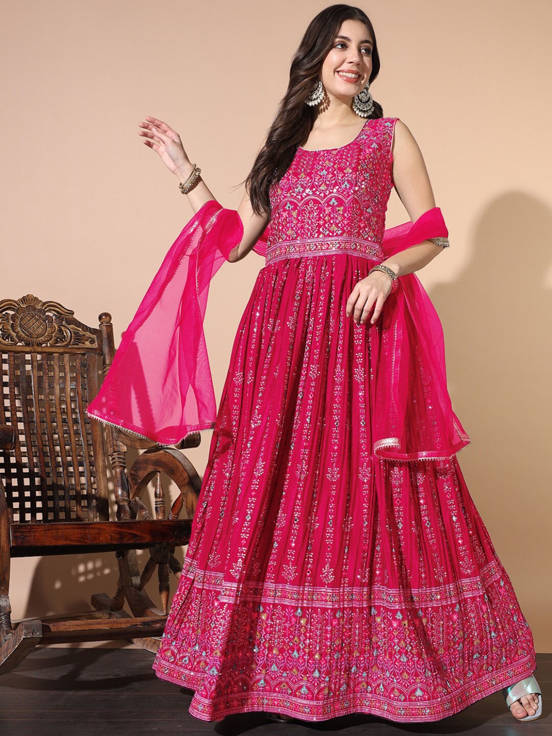 

Chhabra 555 Embellished Maxi Gown Dresses With Dupatta Ethnic Dresses for Women, Magenta