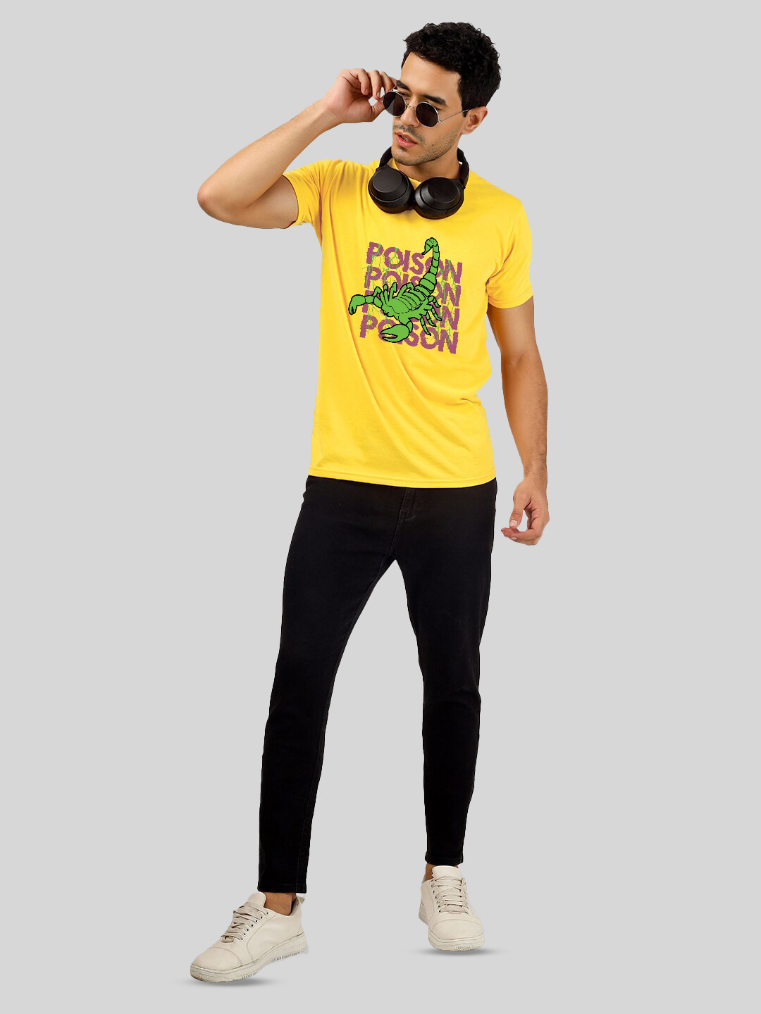

Greylongg Graphic Printed Round Neck T-shirt, Yellow
