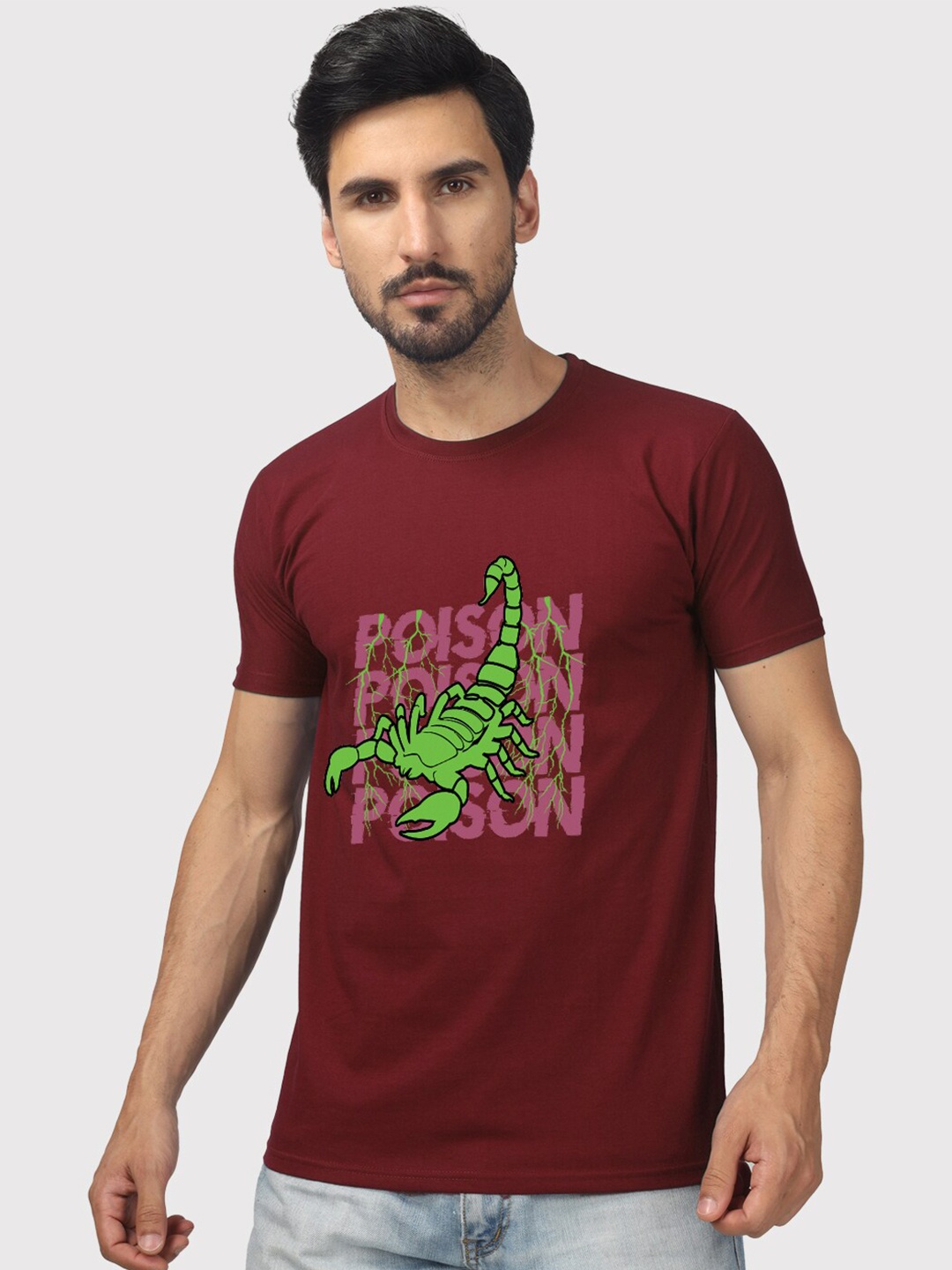 

Greylongg Graphic Printed Round Neck T-Shirt, Maroon