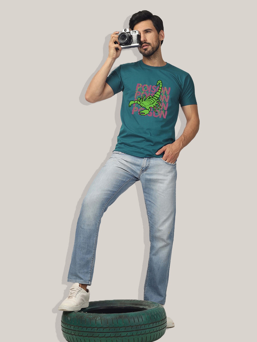 

Greylongg Graphic Printed Round Neck T-shirt, Green