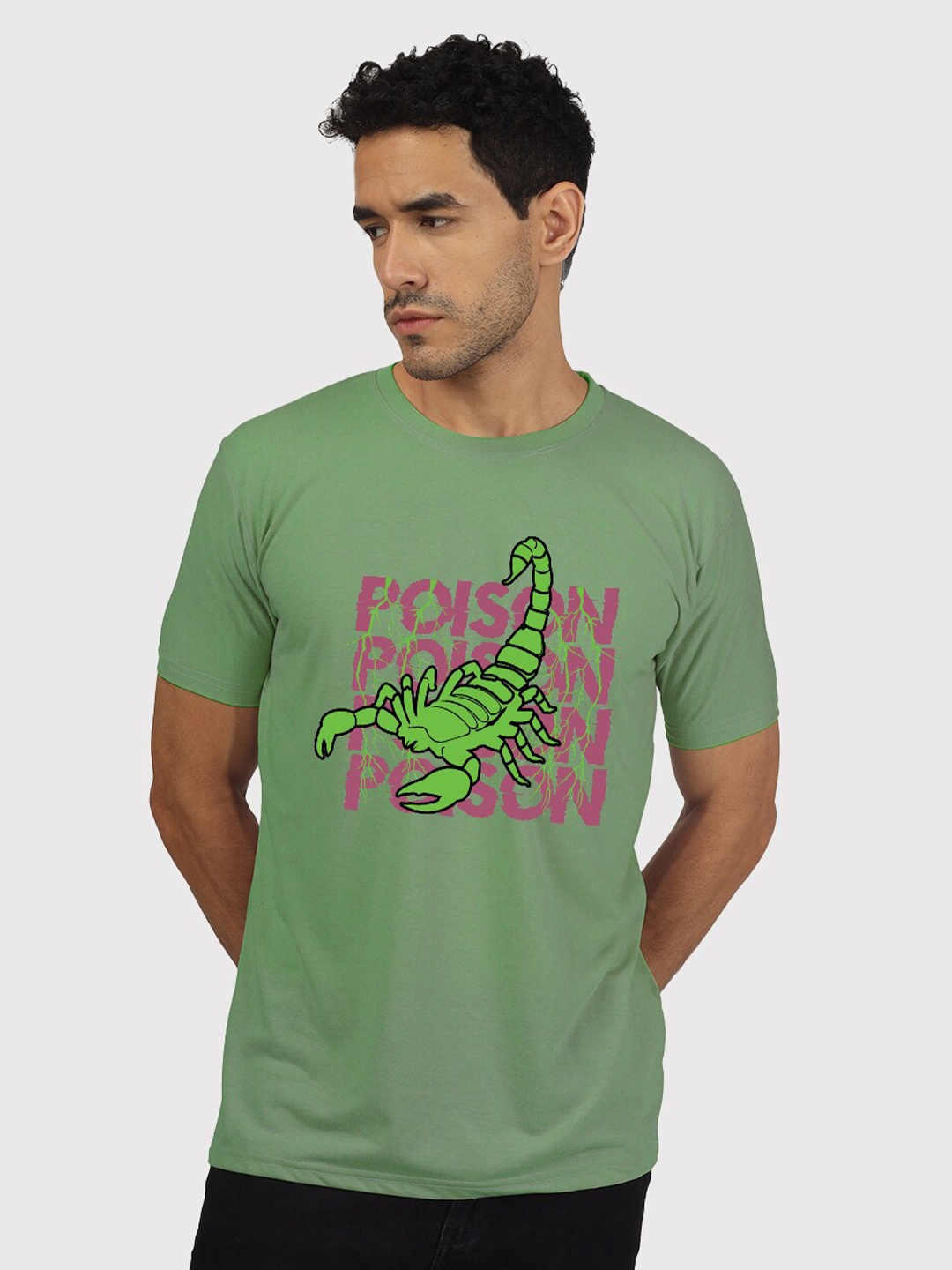 

Greylongg Graphic Printed Round Neck T-Shirt, Green