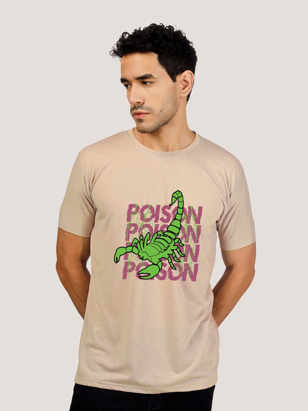 

Greylongg Graphic Printed Round Neck T-Shirt, Beige