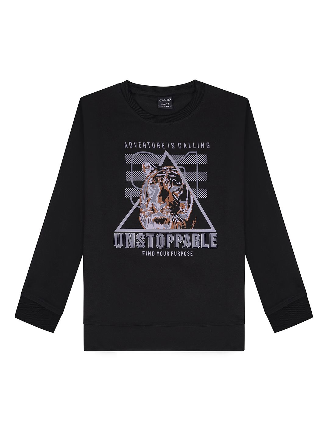 

CAVIO Boys Graphic Printed Round Neck Cotton Pullover Sweatshirt, Black