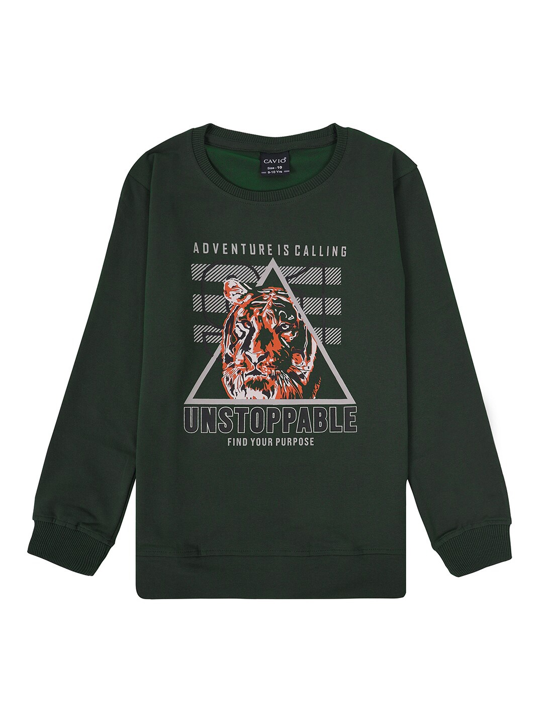 

CAVIO Boys Graphic Printed Round Neck Cotton Pullover Sweatshirt, Green