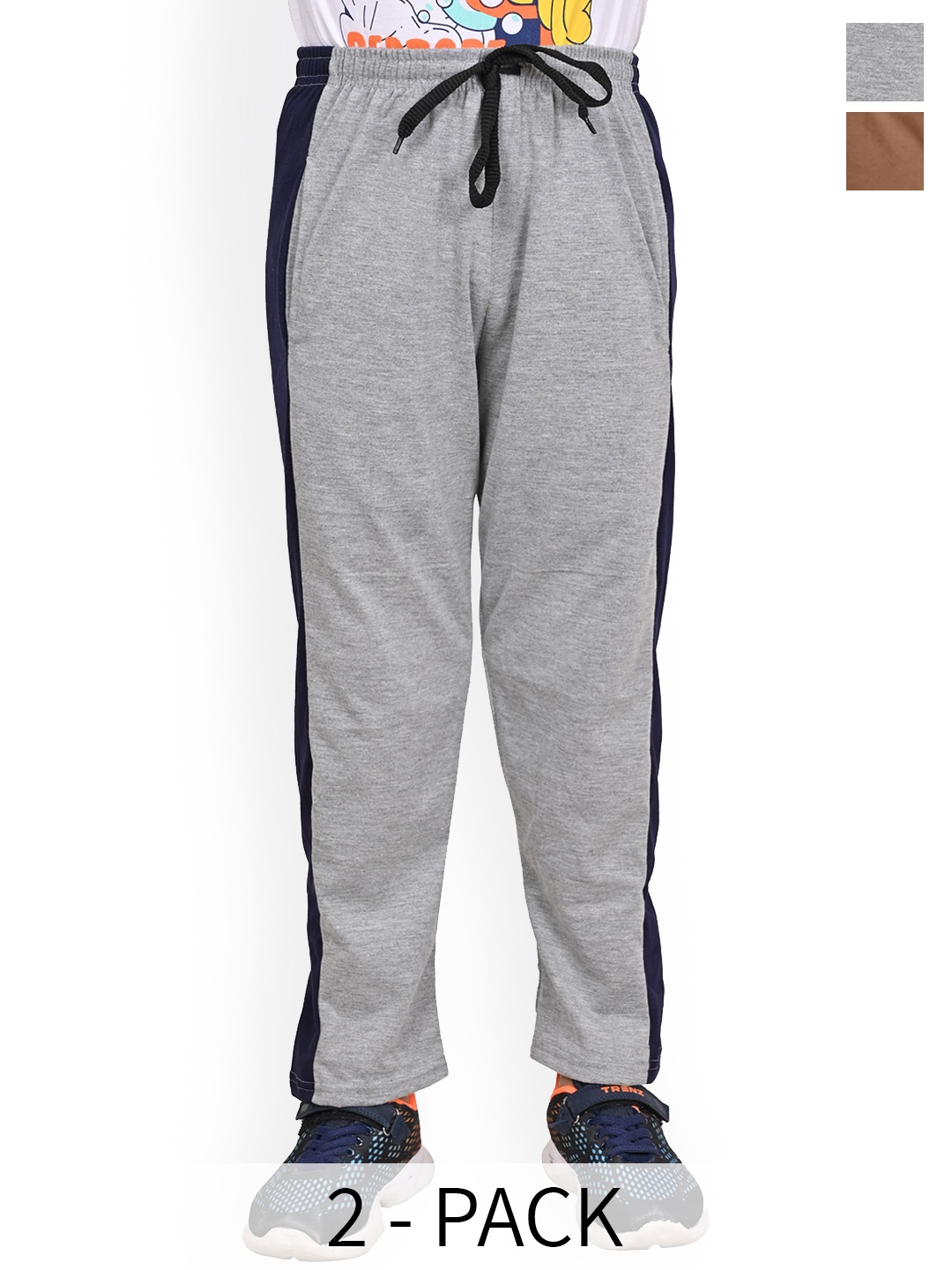 

BAESD Boys Pack Of 2 Side Panel Detail Pure Cotton Track Pants, Grey melange