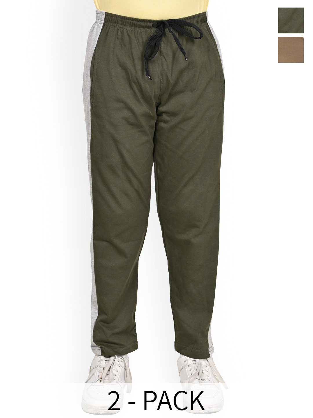 

BAESD Boys Pack Of 2 Mid Rise Contrasting Side Panel Detail Pure Cotton Regular Track Pant, Brown