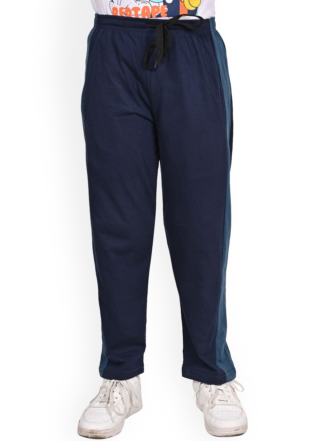 

BAESD Boys Colourblocked Mid-Rise Pure Cotton Track Pants, Navy blue