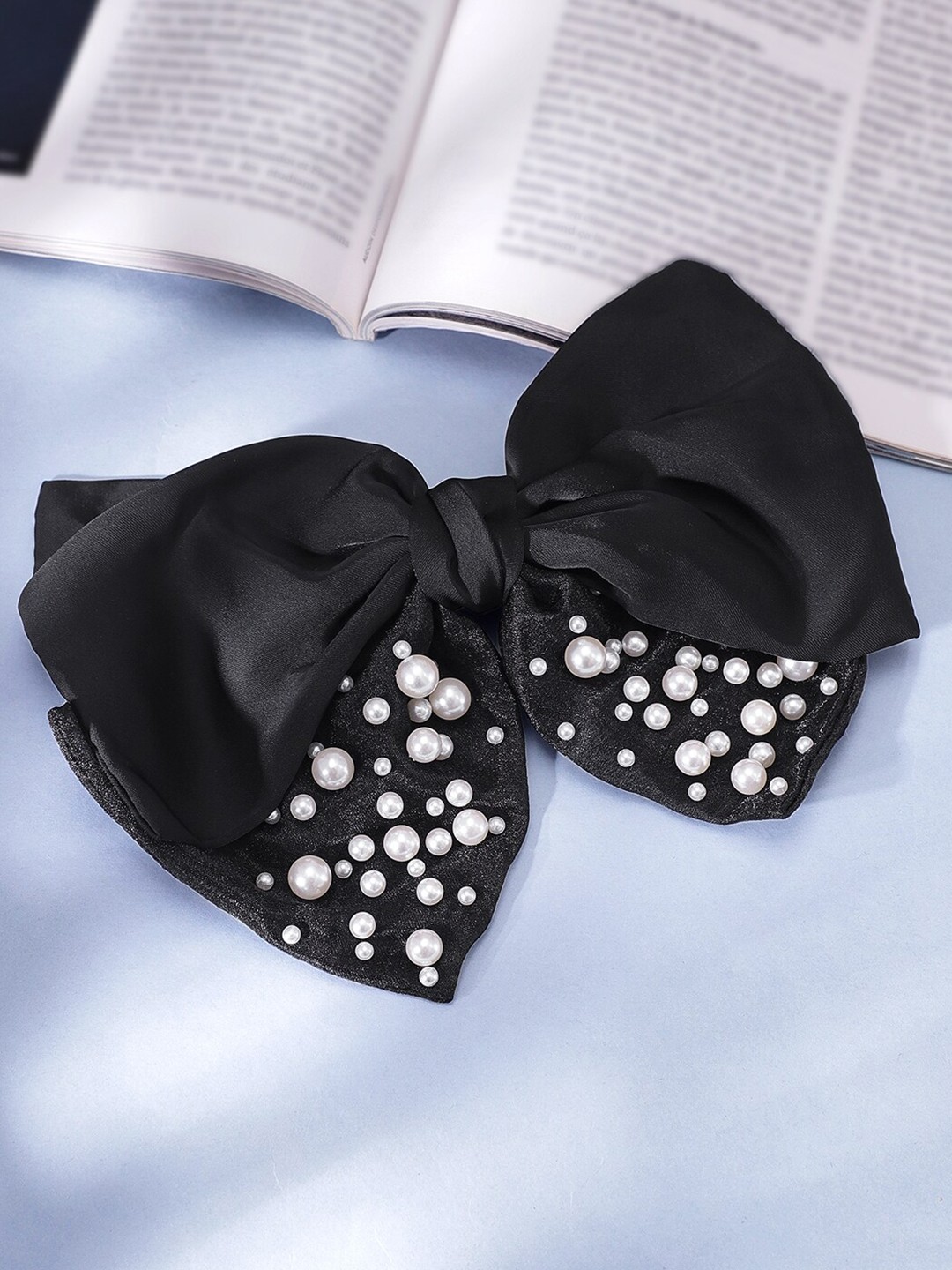 

Rubans Beaded Bow With Detail Hair Clip, Black