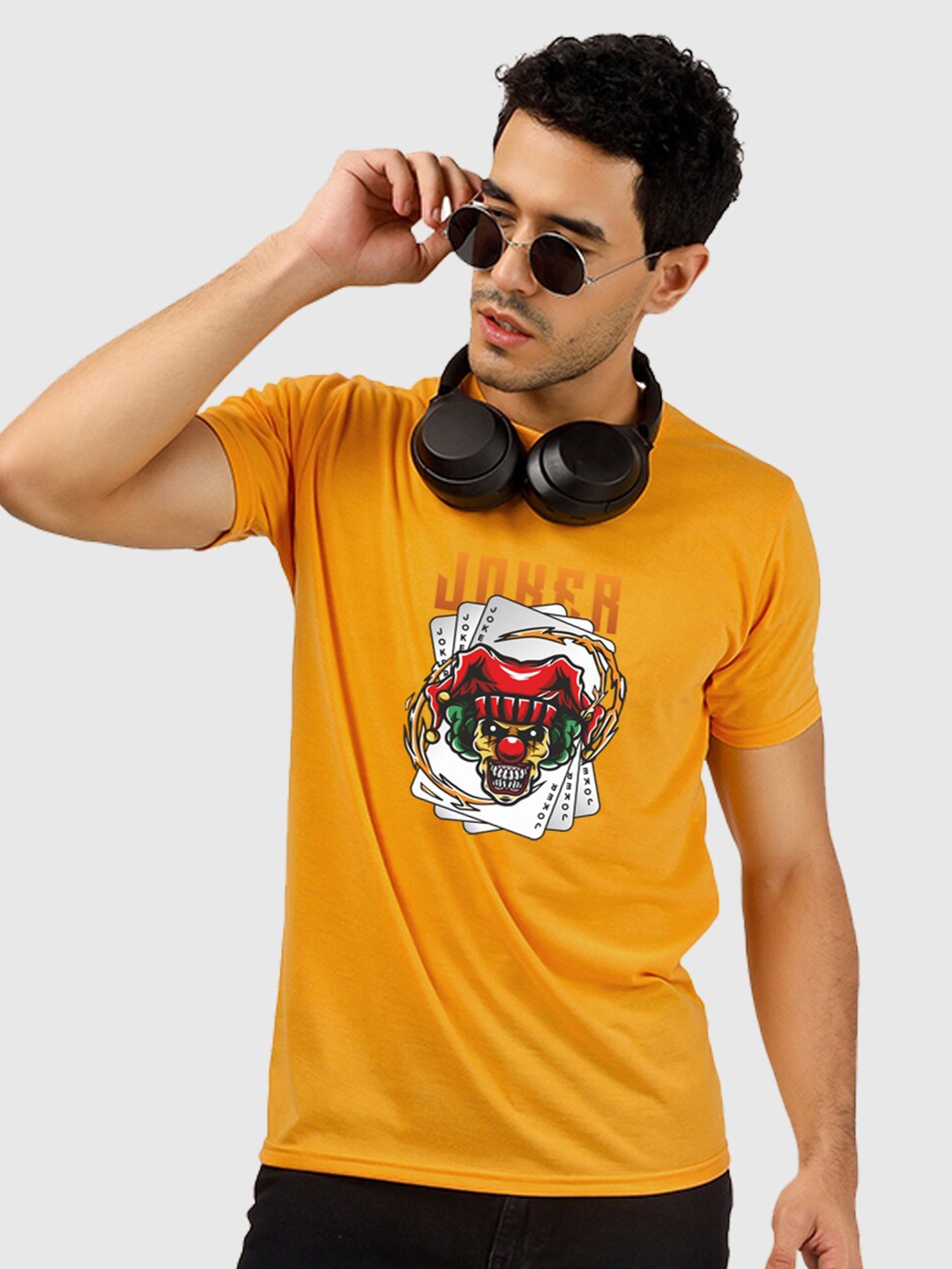 

Greylongg Graphic Printed Round Neck T-shirt, Mustard