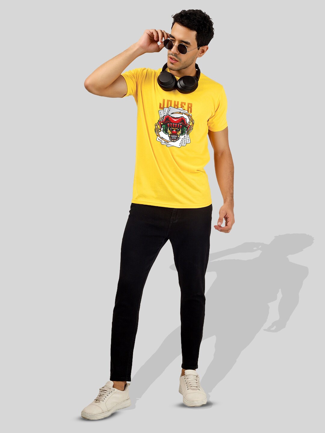 

Greylongg Graphic Printed Round Neck T-shirt, Yellow