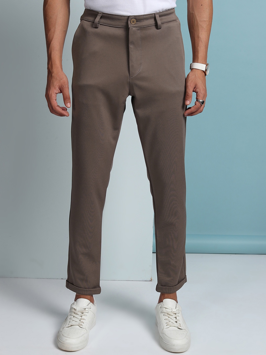 

HIGHLANDER Men Knitted Slim Fit Chinos Trouser, Taupe