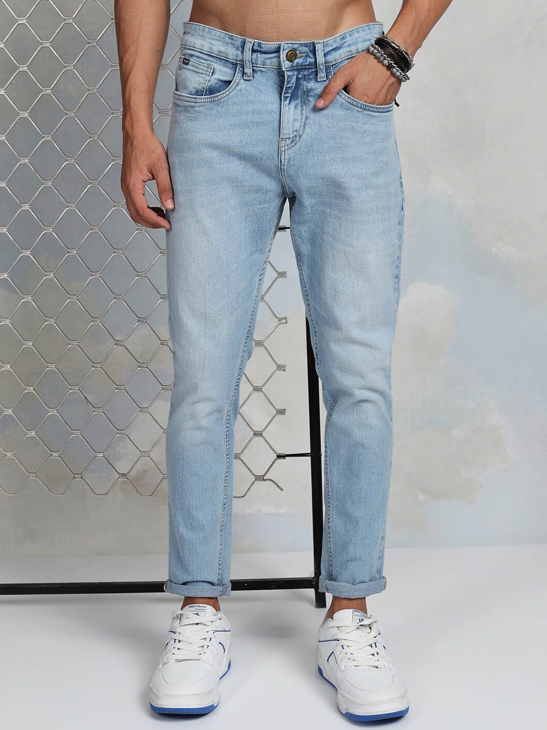 

HIGHLANDER Men Tapered Fit Heavy Fade Stretchable Jeans, Blue