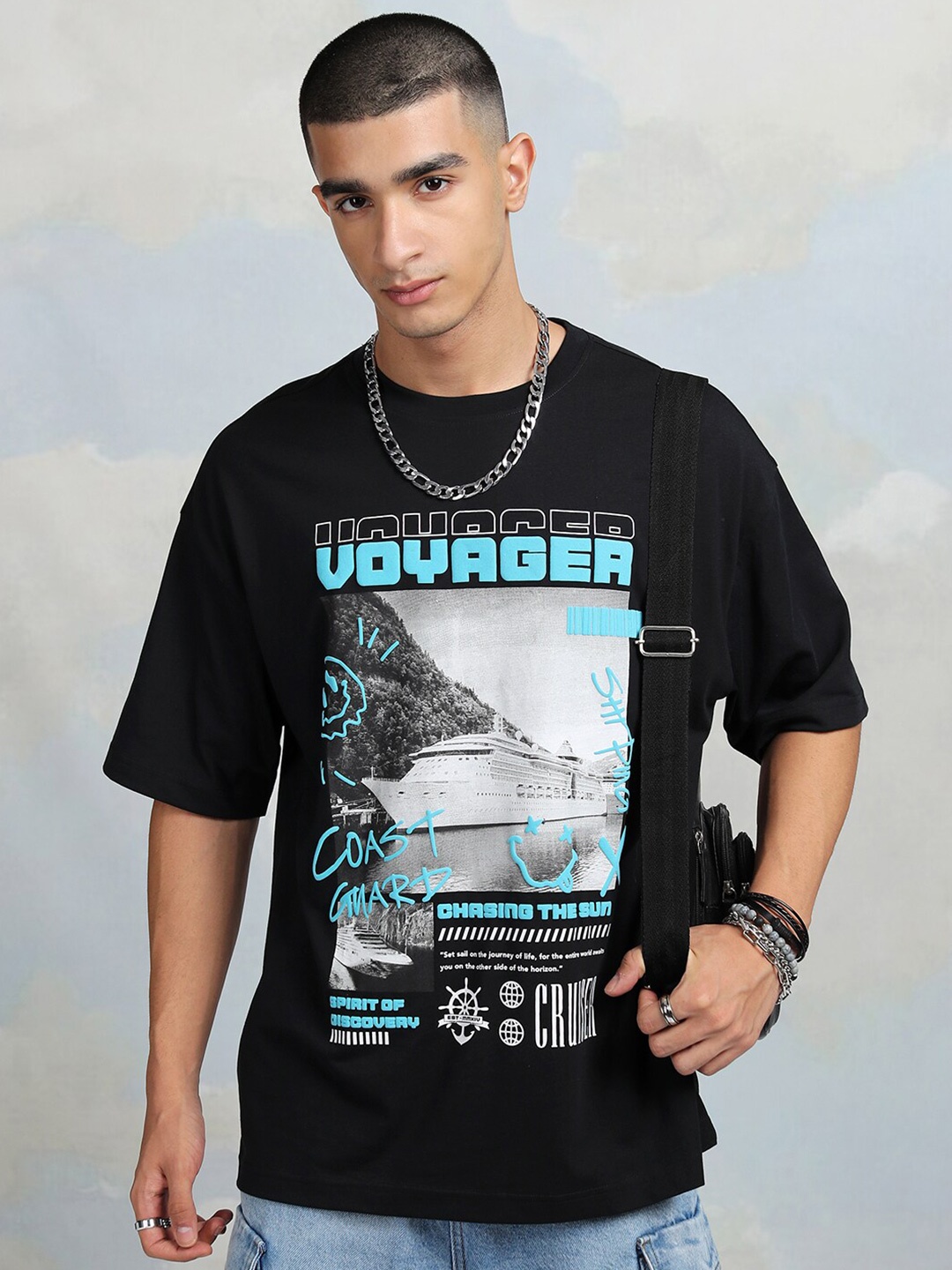 

HIGHLANDER Printed Oversized Cotton T-shirt, Black