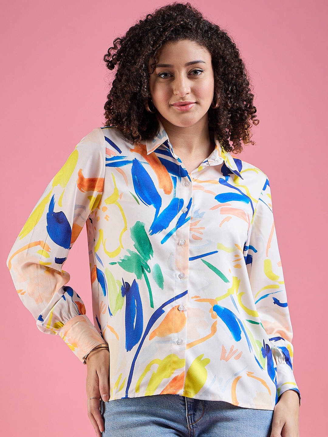 

DressBerry Yellow Abstract Printed Casual Shirt