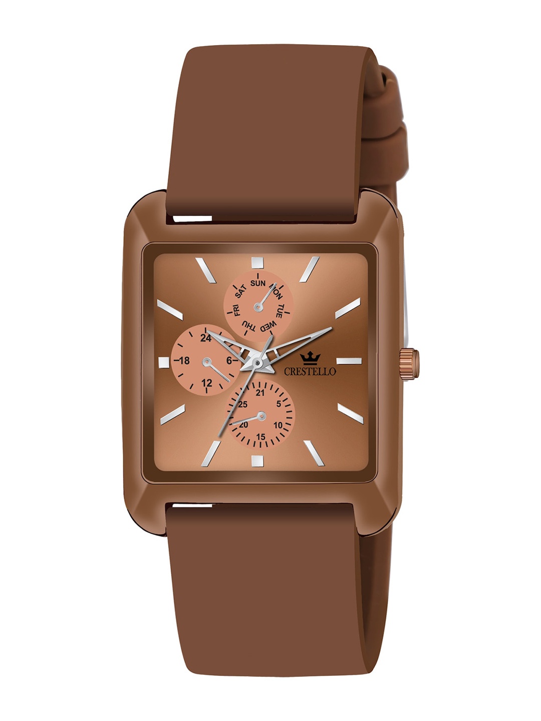 

CRESTELLO Men Embellished Dial & Bracelet Style Straps Analogue Watch CR-G032SLC-BRWN, Brown