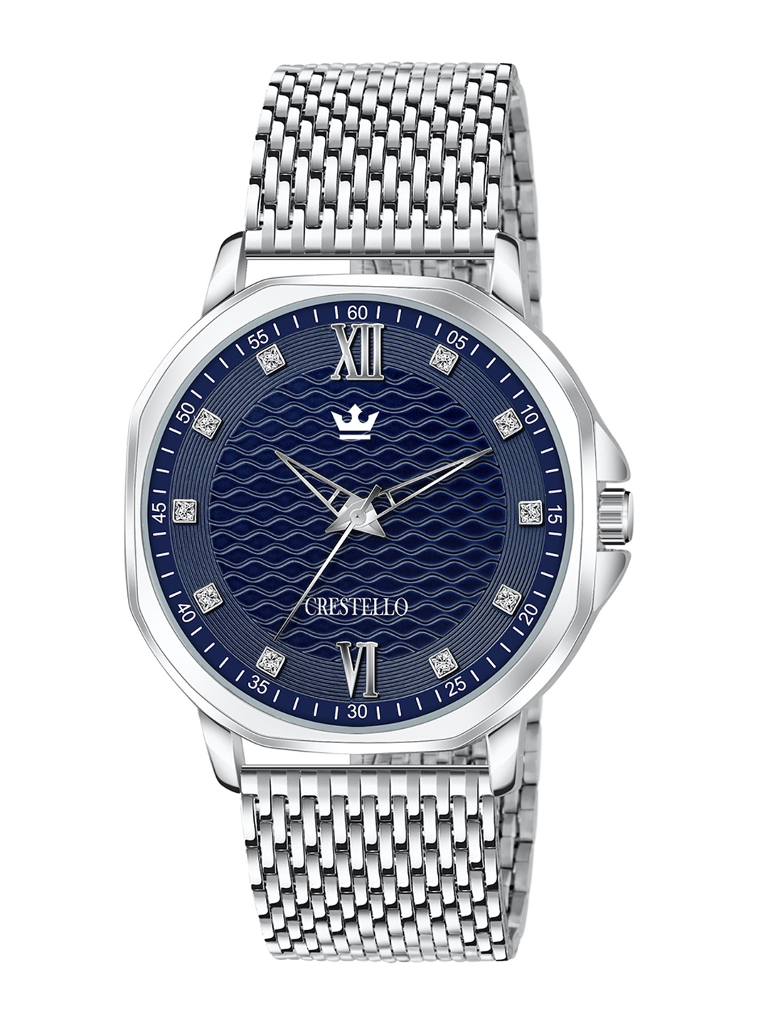 

CRESTELLO Men Dial & Stainless Steel Bracelet Style Straps Analogue Watch CR-G037-BLU-CH, Silver