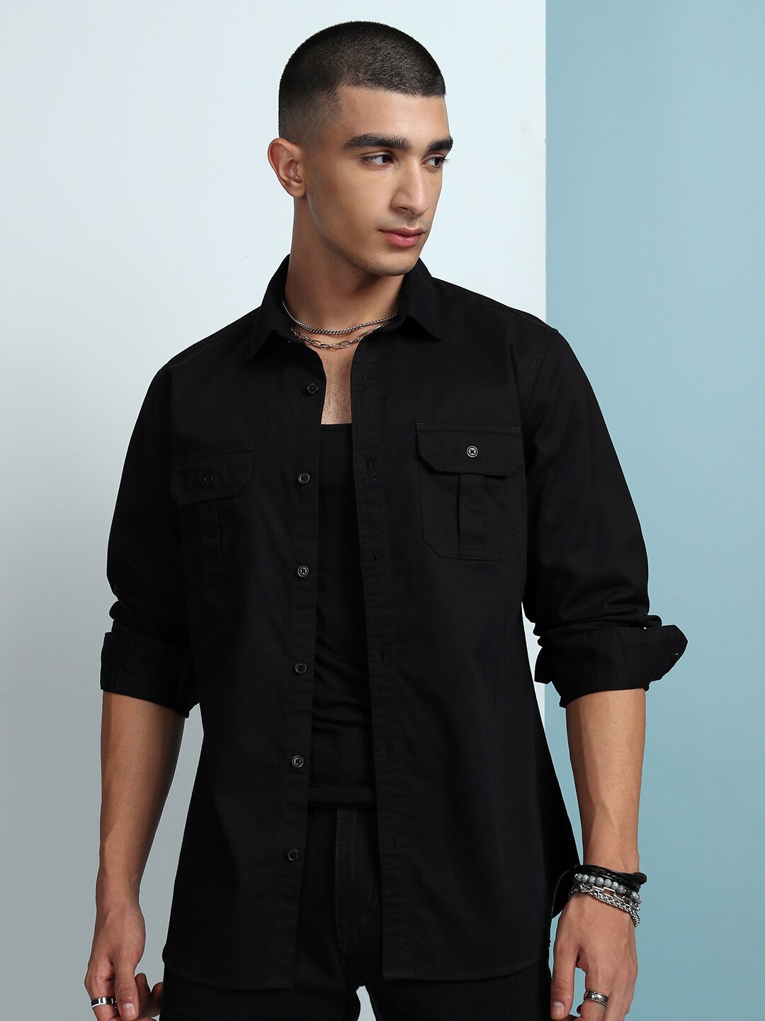 

KETCH Men Solid Twill Casual Shirt, Black