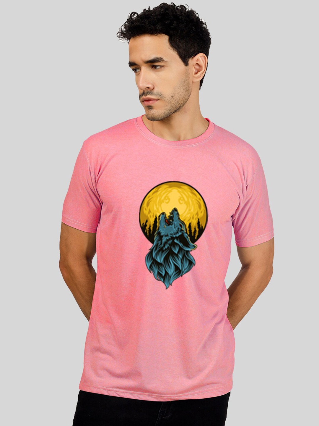 

Greylongg Graphic Printed Round Neck T-Shirt, Pink