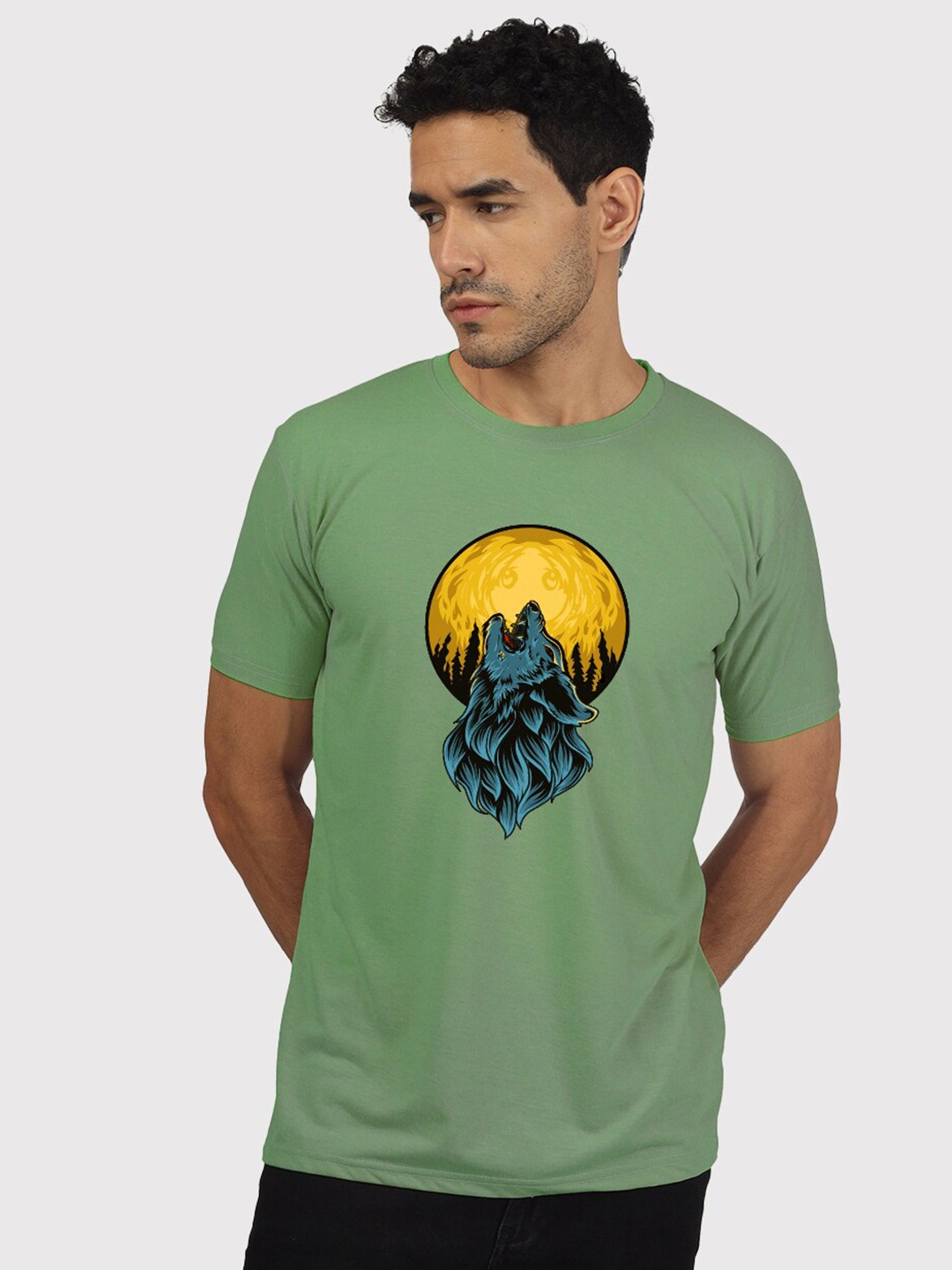 Greylongg Graphic Printed Round Neck T-Shirt, Green