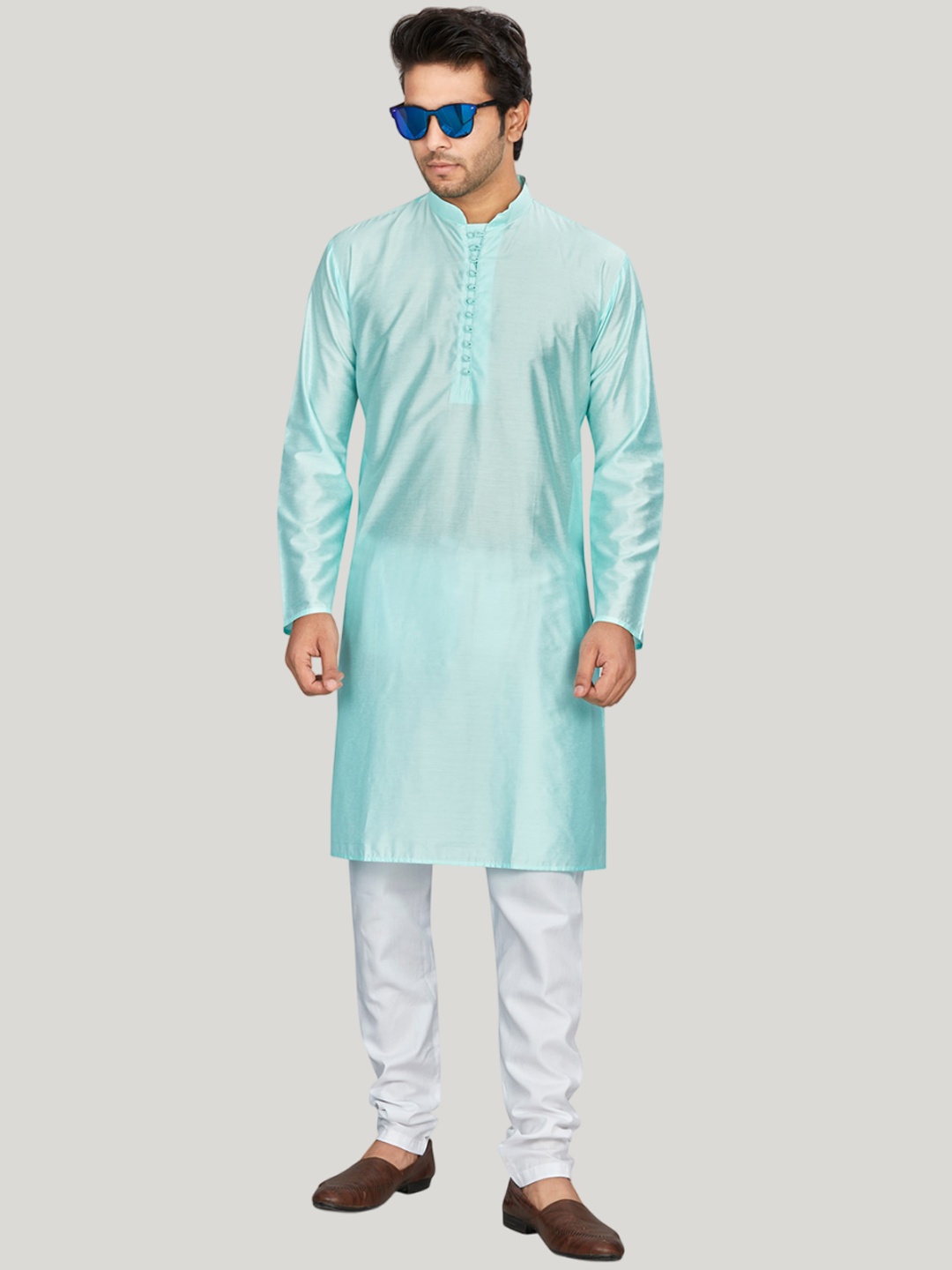 

Authentics Mandarin Collar A-Line Kurta, Green