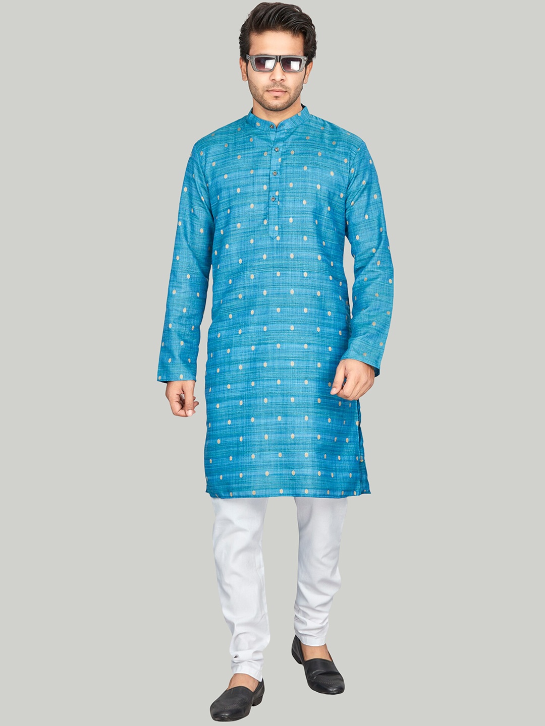 

Authentics Geometric Woven Design Mandarin Collar Straight Kurta, Blue