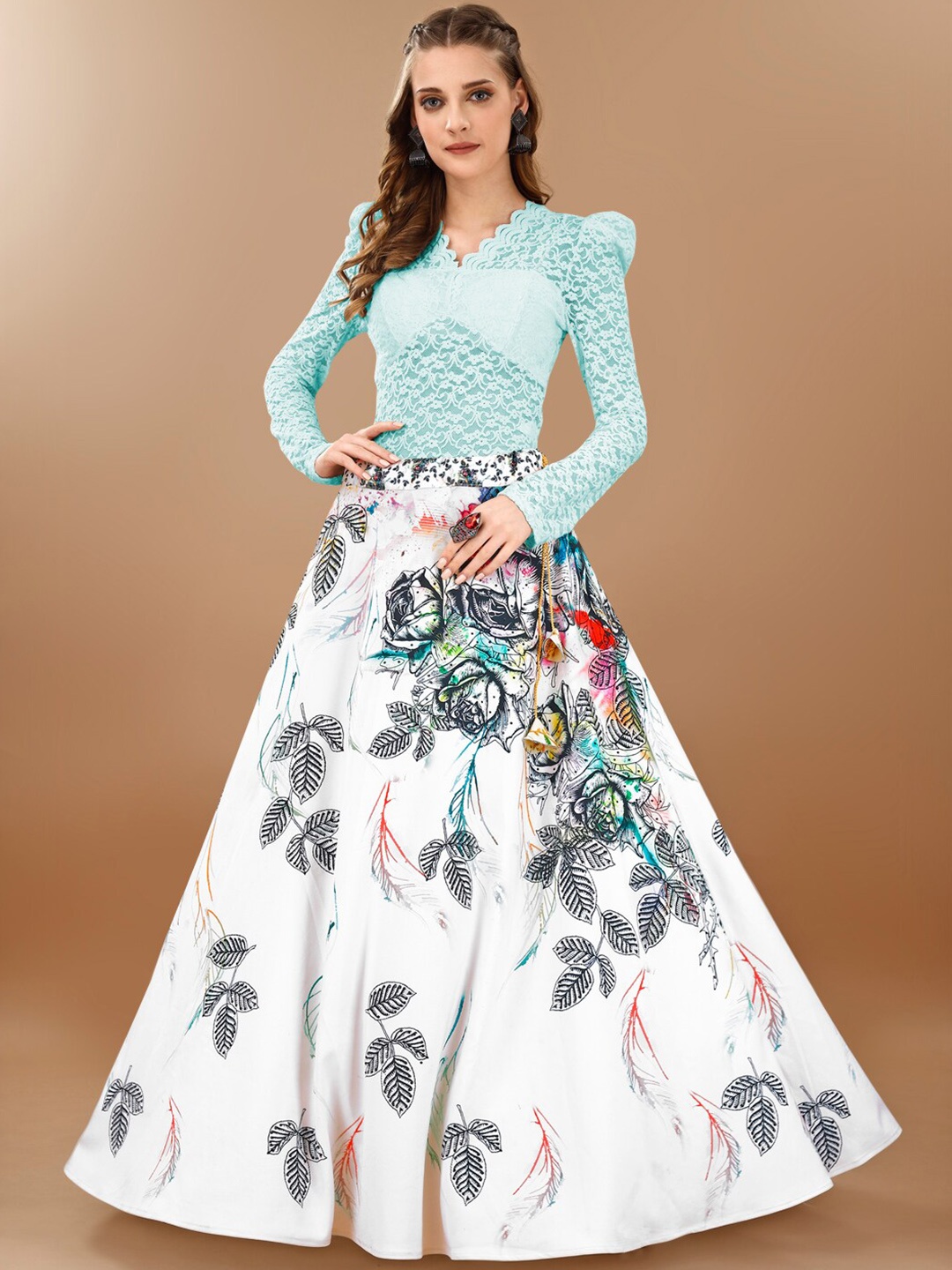 

SAPTRANGI Printed Flared Maxi Skirt, White