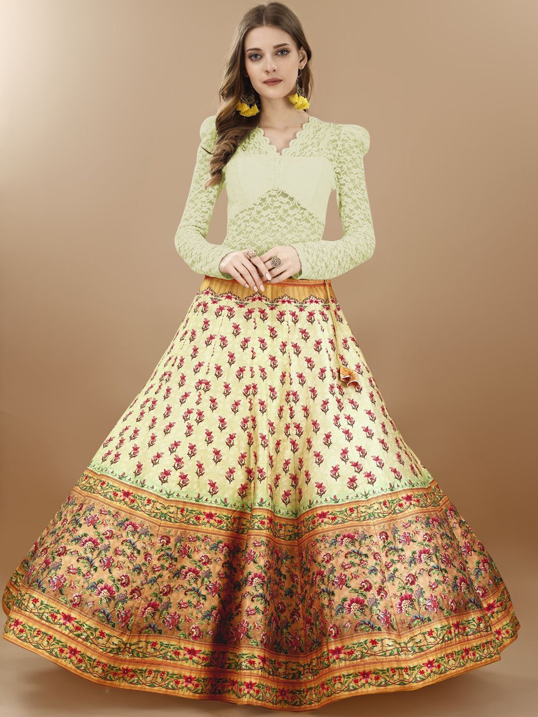 

SAPTRANGI Digital Printed Flared Maxi Skirt, Green