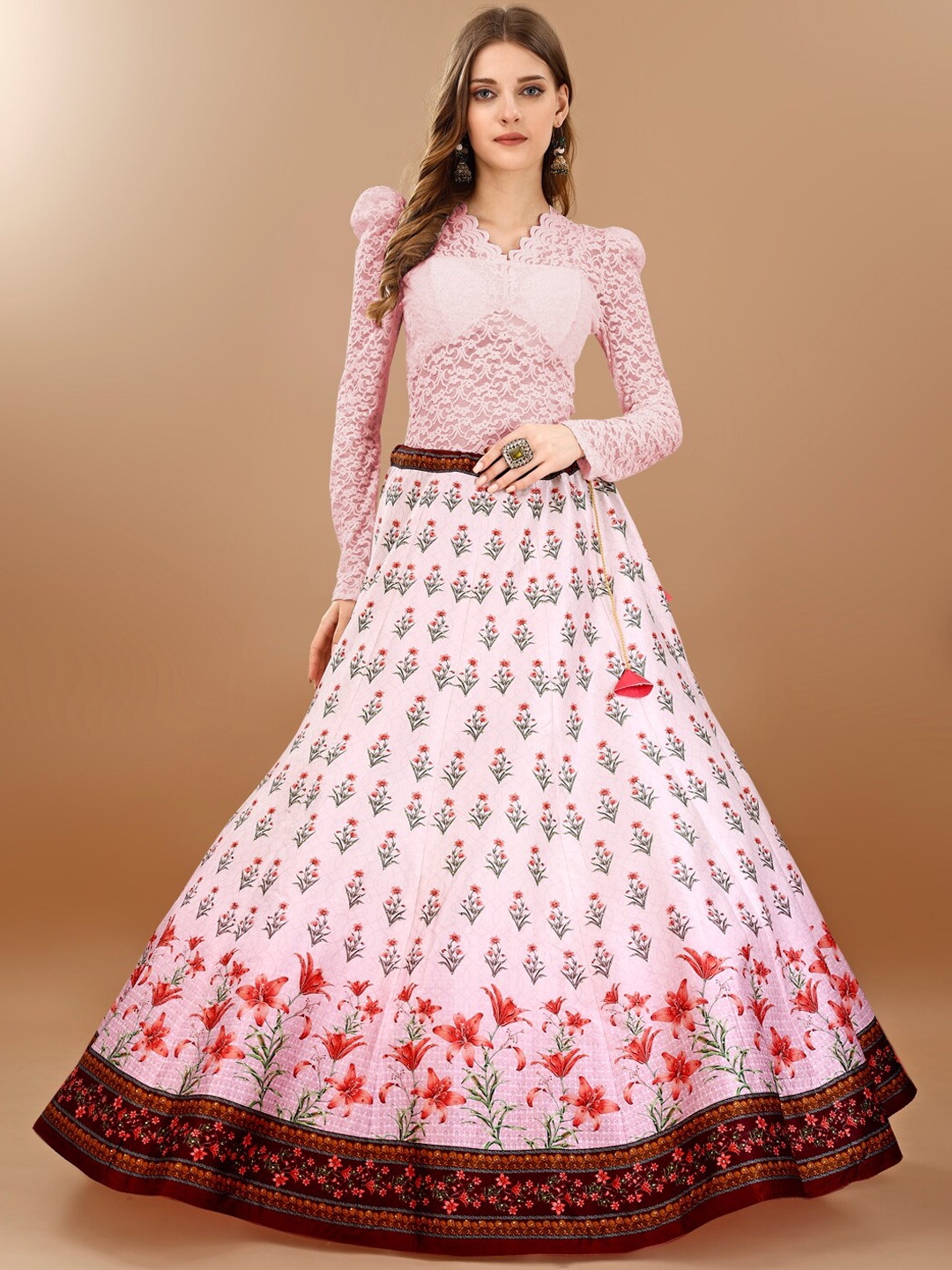 

SAPTRANGI Printed Flared Maxi Skirt, Pink