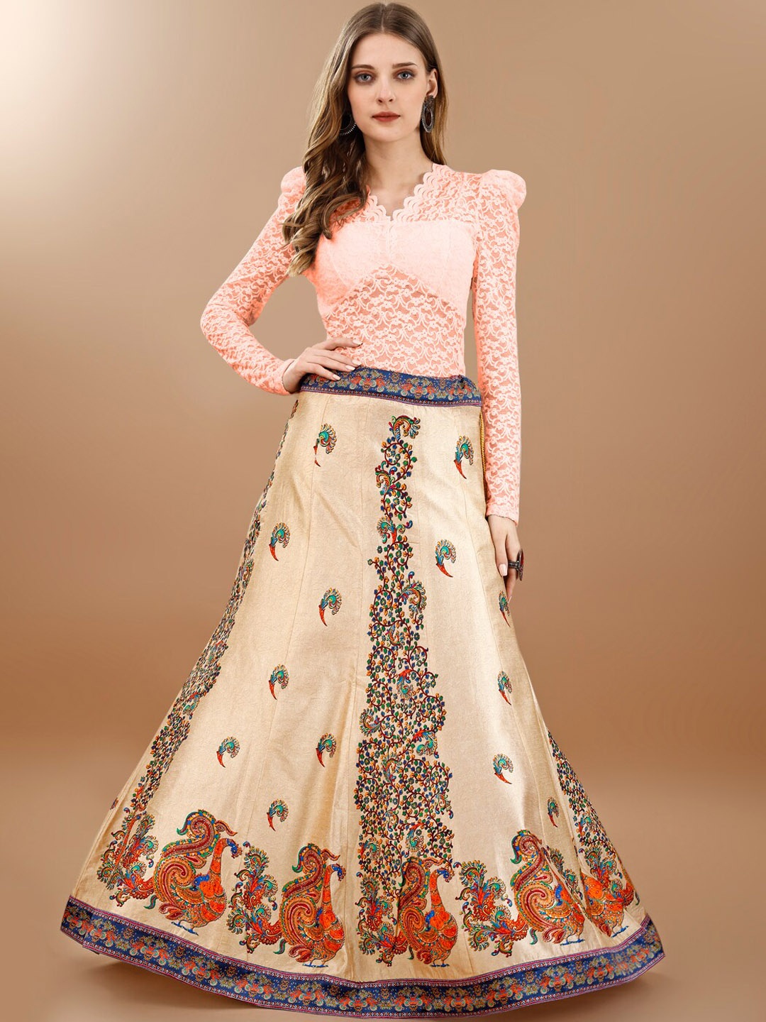 

SAPTRANGI Digital Printed Flared Maxi Skirt, Cream