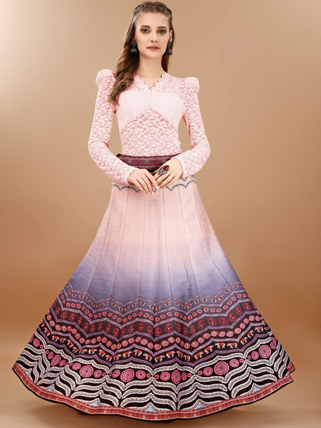 

SAPTRANGI Women Digital Printed Flared Maxi Skirt, Pink