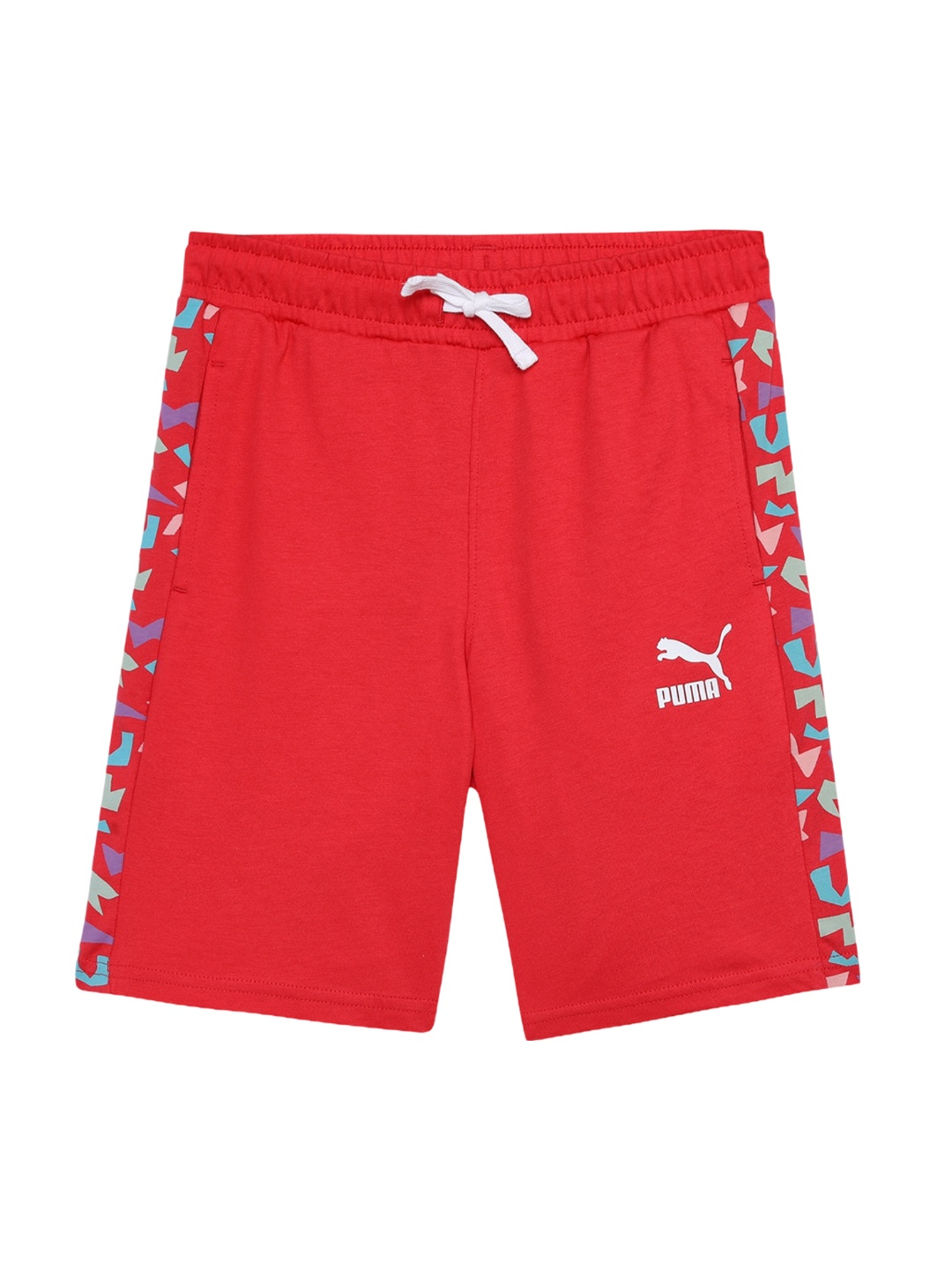 

Puma T7 Kids Printed Cotton Mid-Rise Shorts, Red