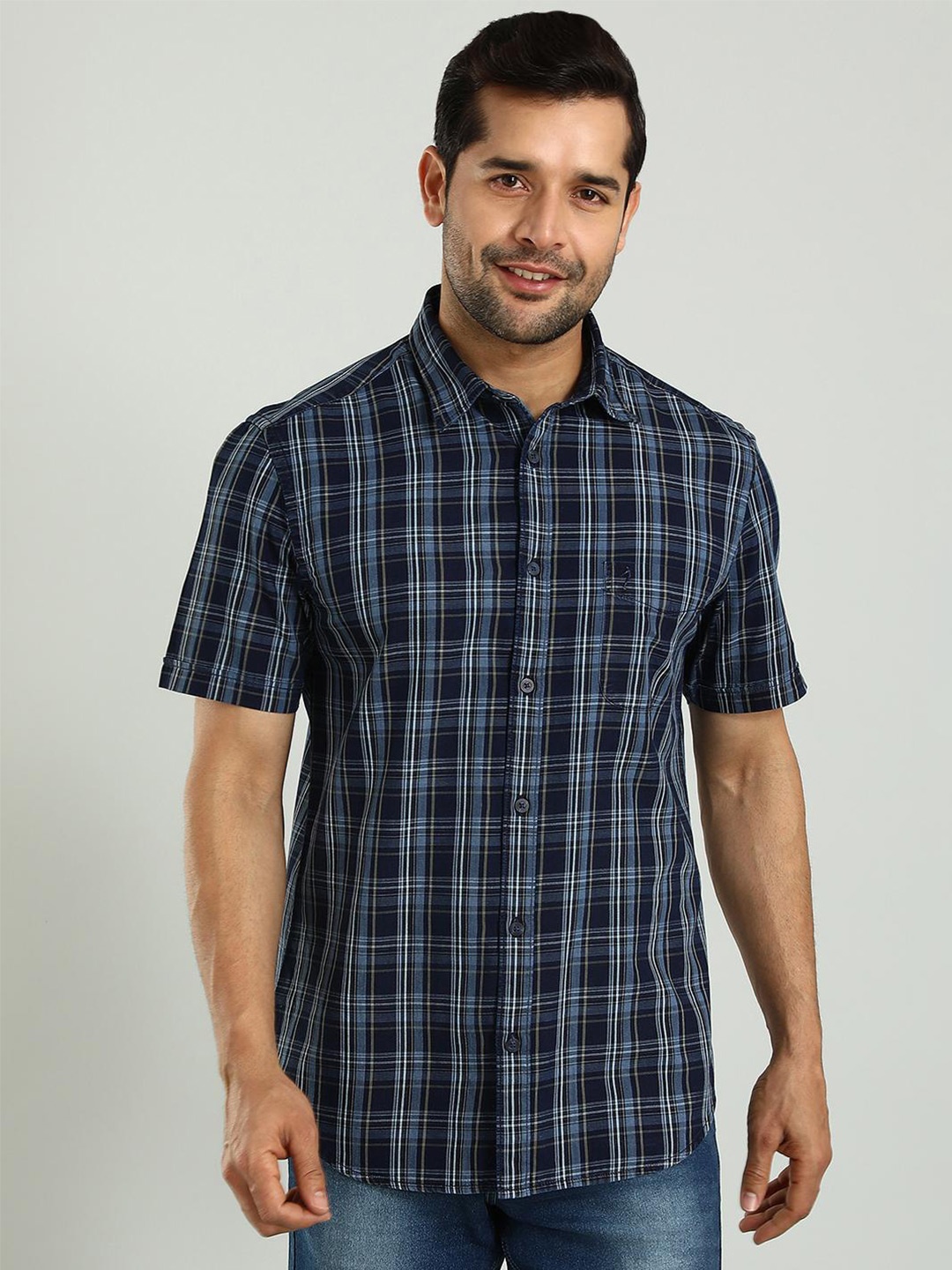 

Indian Terrain Chiseled Skinny Fit Tartan Checked Cotton Casual Shirt, Brown