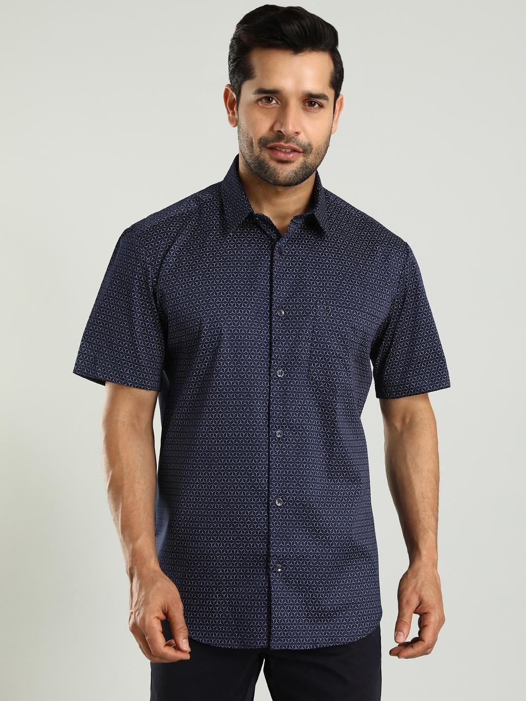 

Indian Terrain Classic Slim Fit Printed Cotton Casual Shirt, Blue