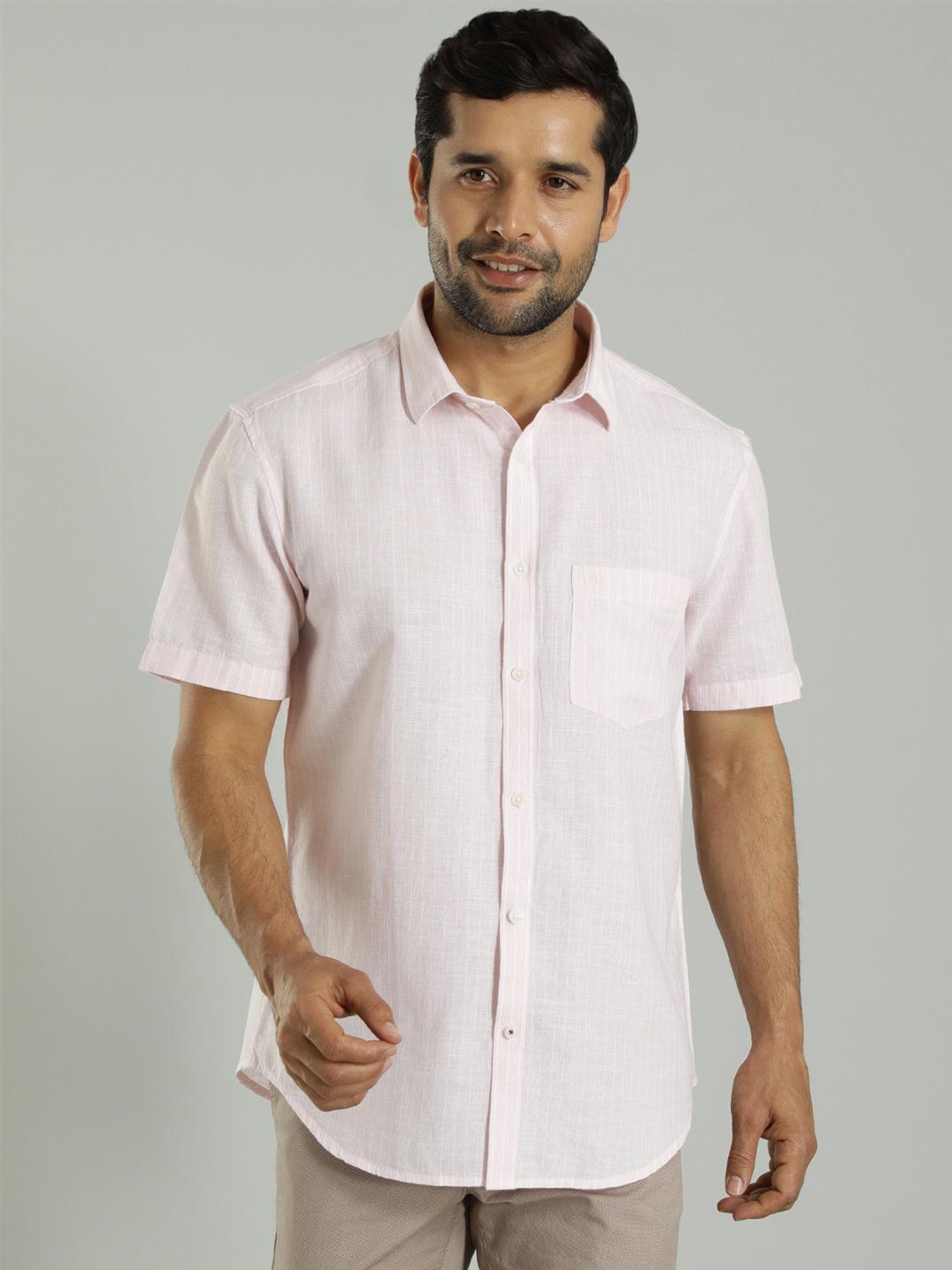 

Indian Terrain Slim Fit Cotton Linen Casual Shirt, Pink