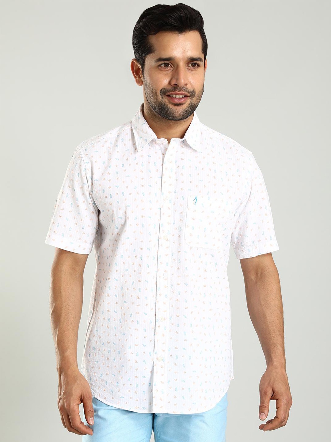 

Indian Terrain Classic Slim Fit Floral Printed Cotton Casual Shirt, White