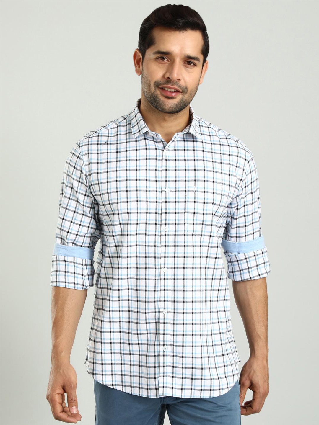 

Indian Terrain Grid Tattersall Checked Classic Slim Fit Cotton Opaque Casual Shirt, White