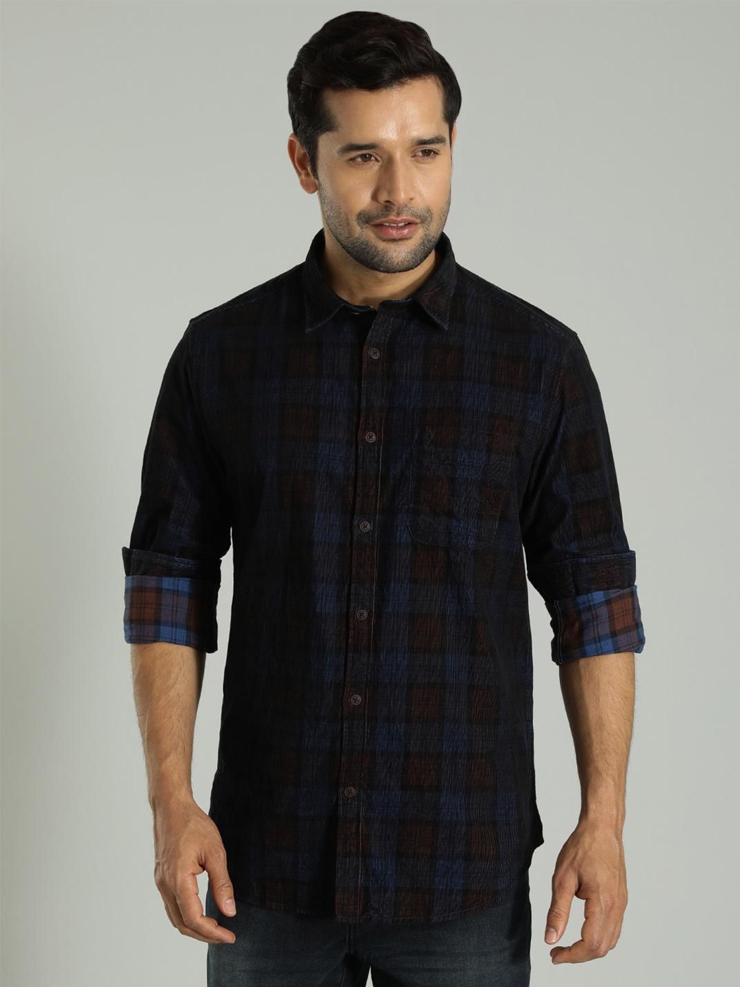 

Indian Terrain Slim Fit Tartan Checks Cotton Casual Shirt, Brown