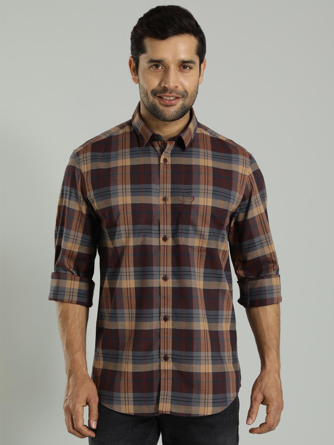 

Indian Terrain India Slim Tartan Checks Slim Fit Cotton Casual Shirt, Brown