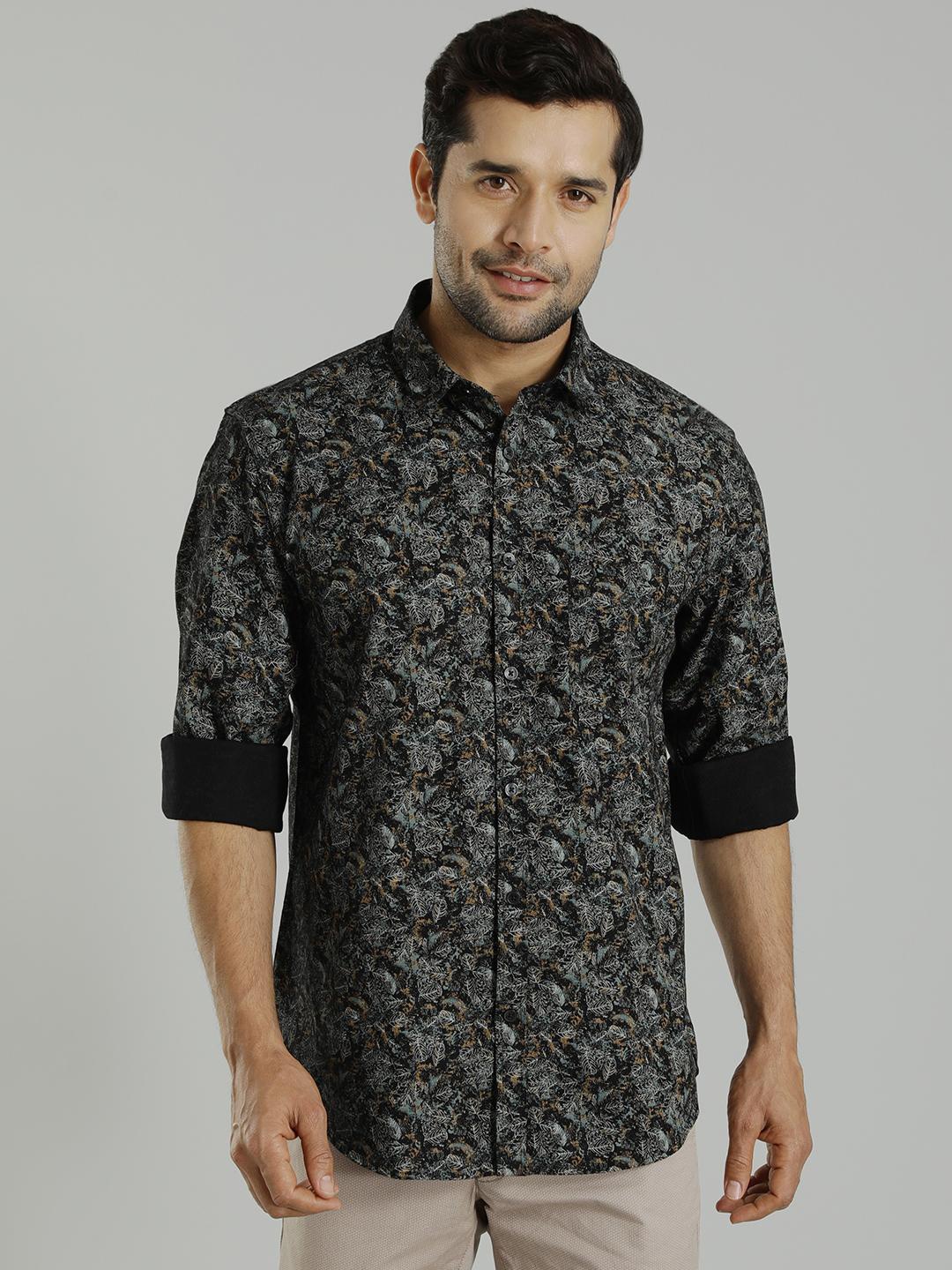 

Indian Terrain India Slim Floral Printed Cotton Slim Fit Casual Shirt, Black