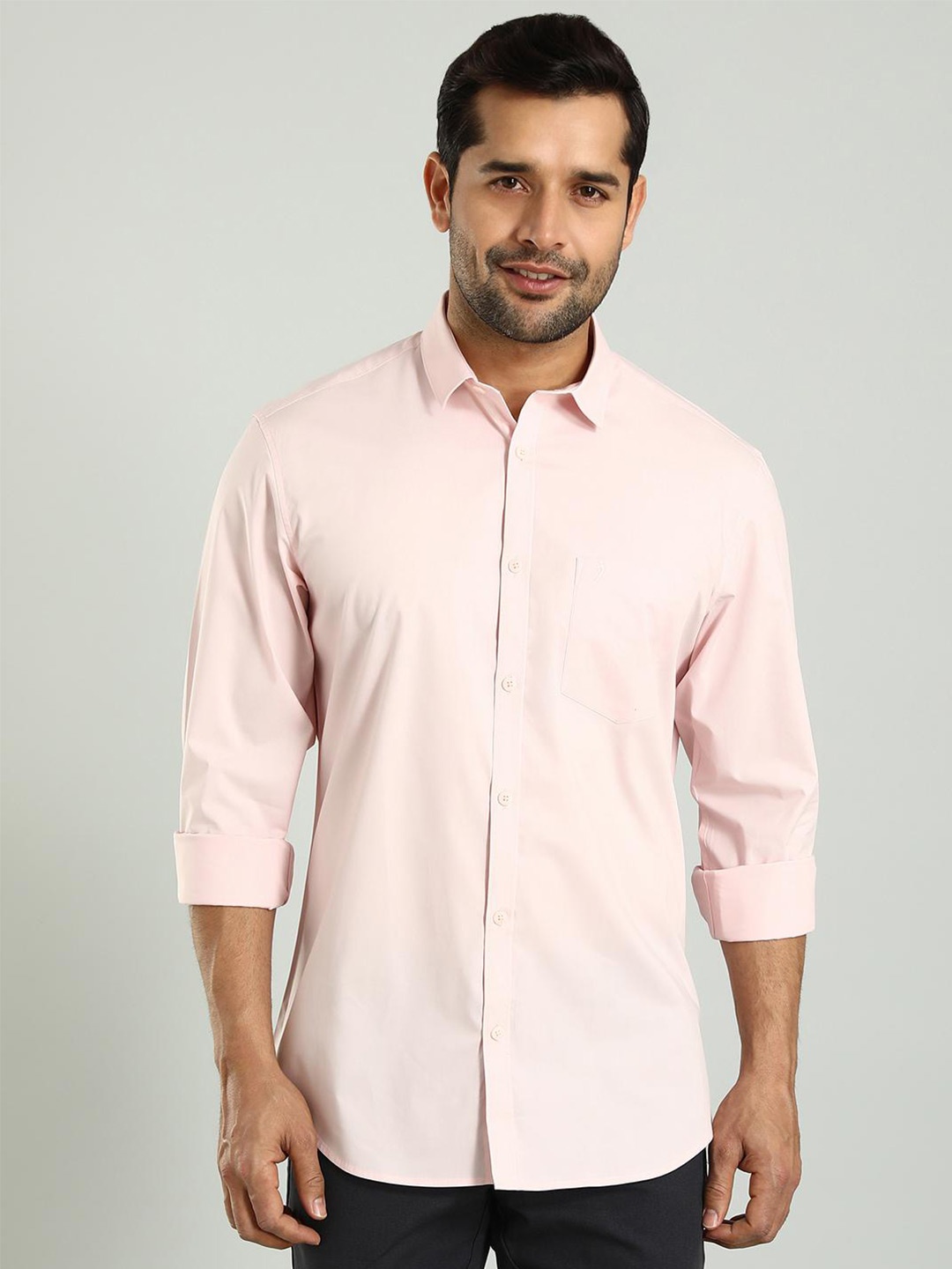 

Indian Terrain Classic Slim Fit Spread Collar Long Sleeves Cotton Casual Shirt, Pink