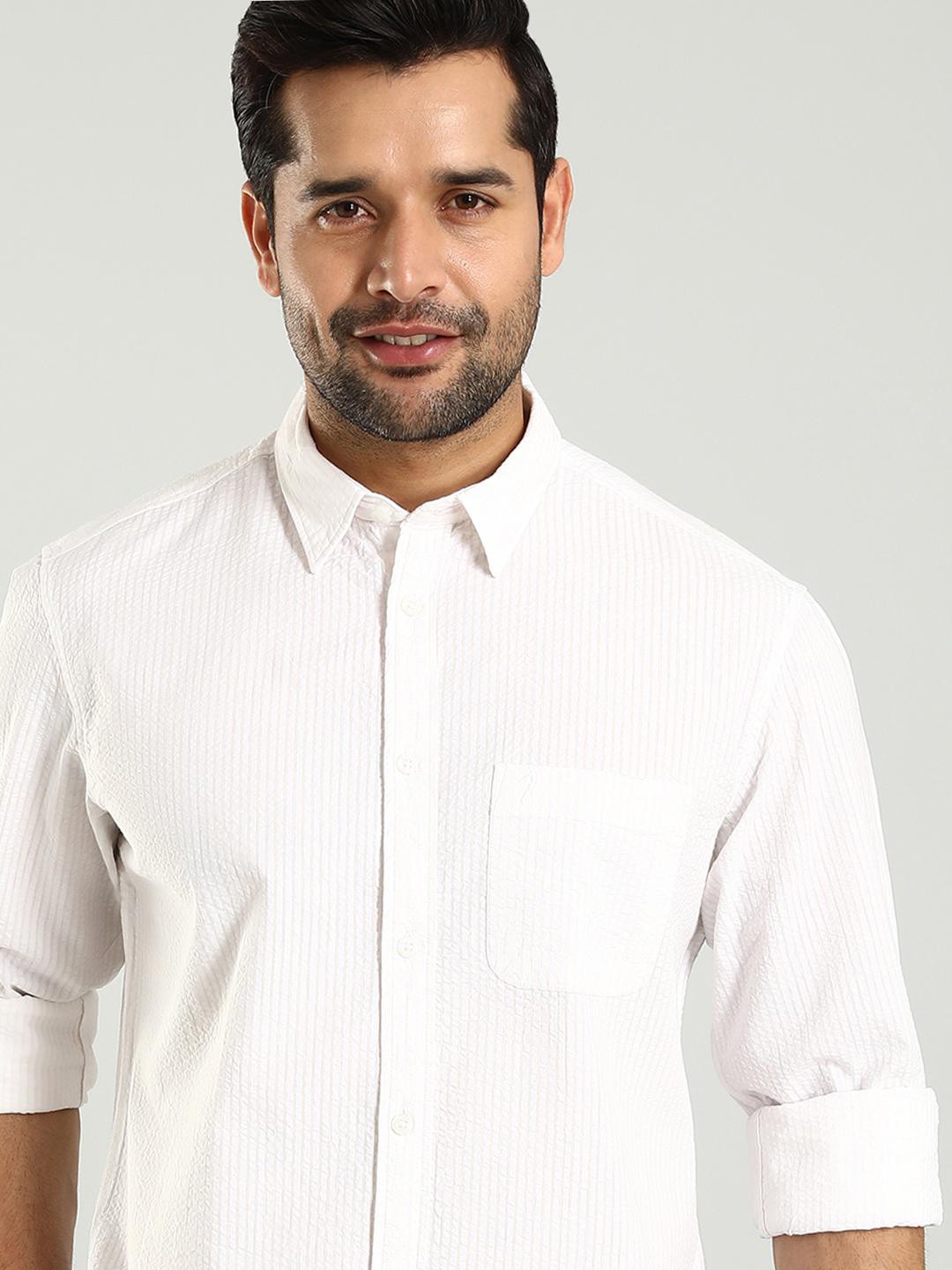 

Indian Terrain Classic Slim Fit Textured Self Design Cotton Casual Shirt, White