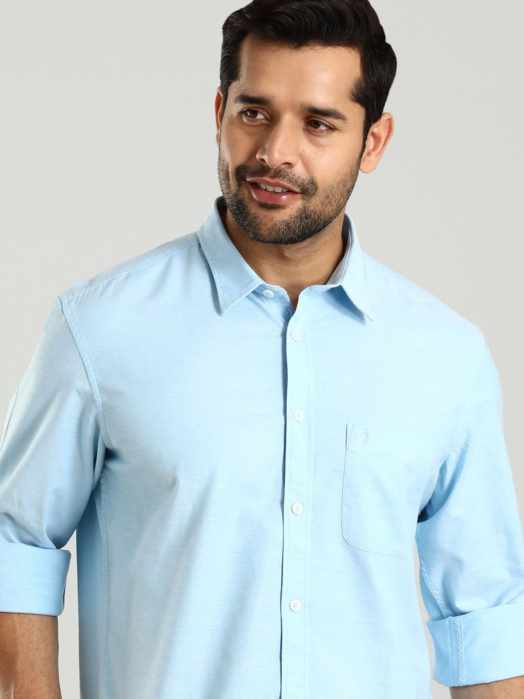 

Indian Terrain Classic Cutaway Collar Slim Fit Cotton Casual Shirt, Blue