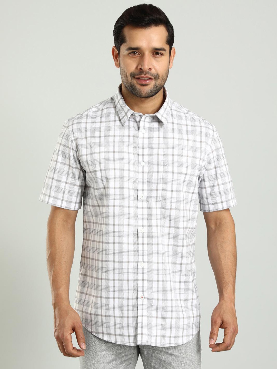 

Indian Terrain Classic Slim Fit Tartan Checks Pure Cotton Casual Shirt, White