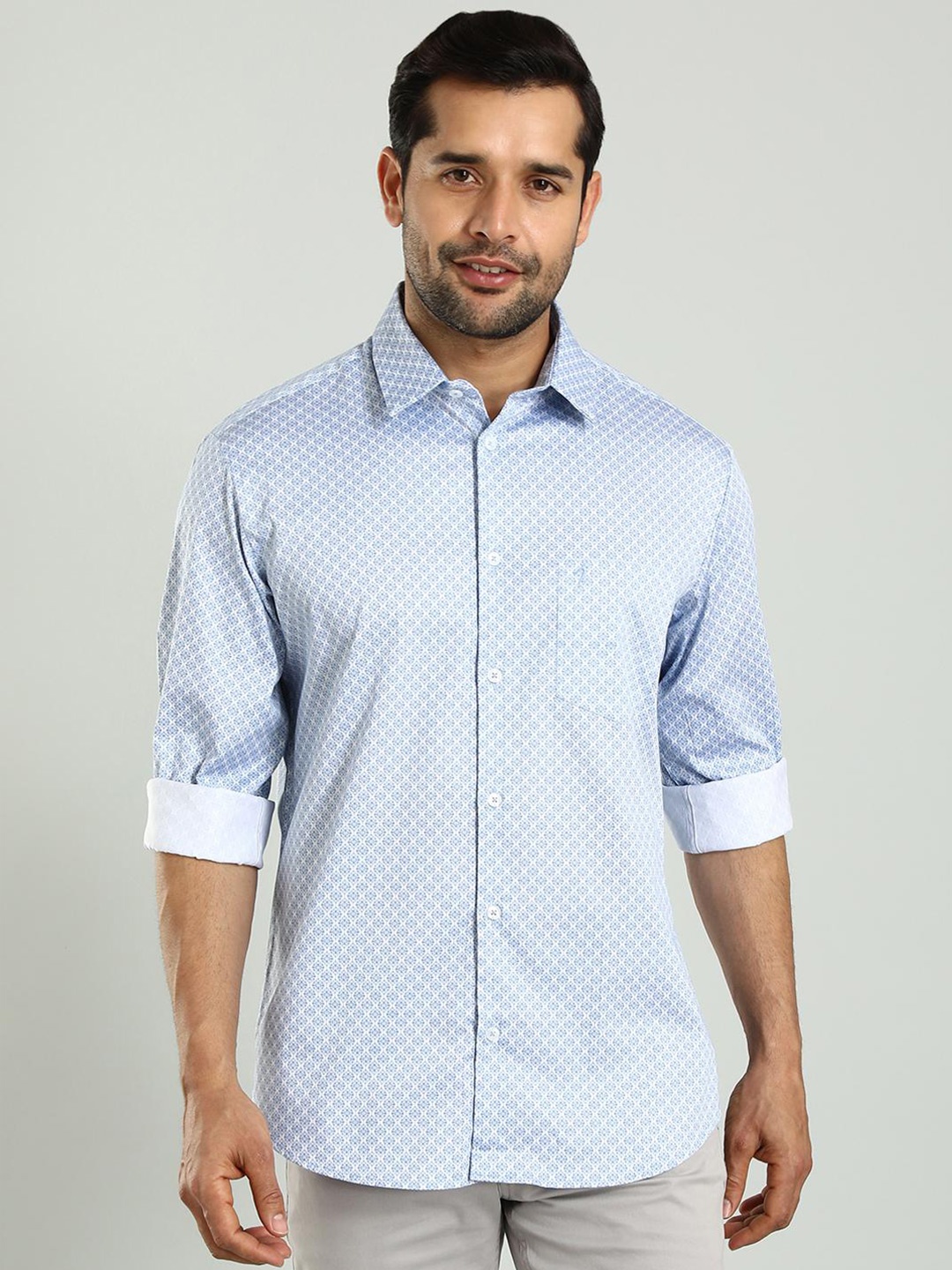 

Indian Terrain Geometric Printed Classic Slim Fit Opaque Casual Shirt, Blue