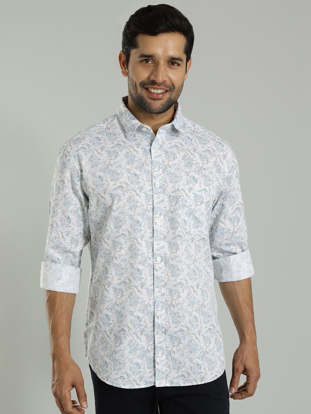 

Indian Terrain Slim Fit Floral Printed Cotton Casual Shirt, White