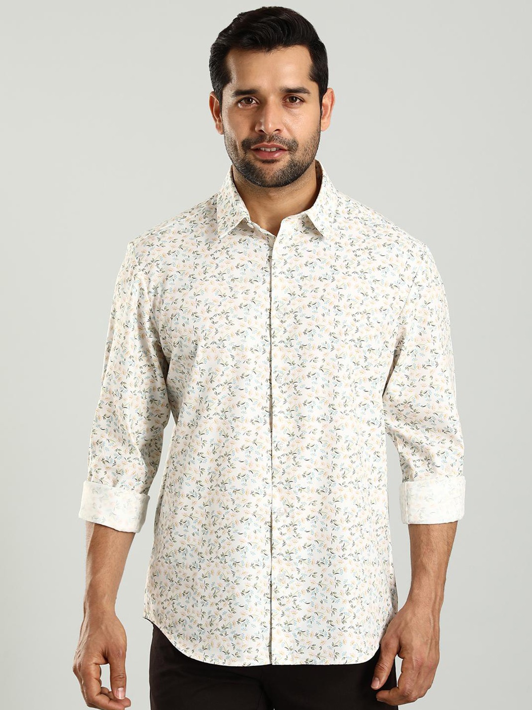 

Indian Terrain Classic Slim Fit Floral Printed Spread Collar Shirt, White