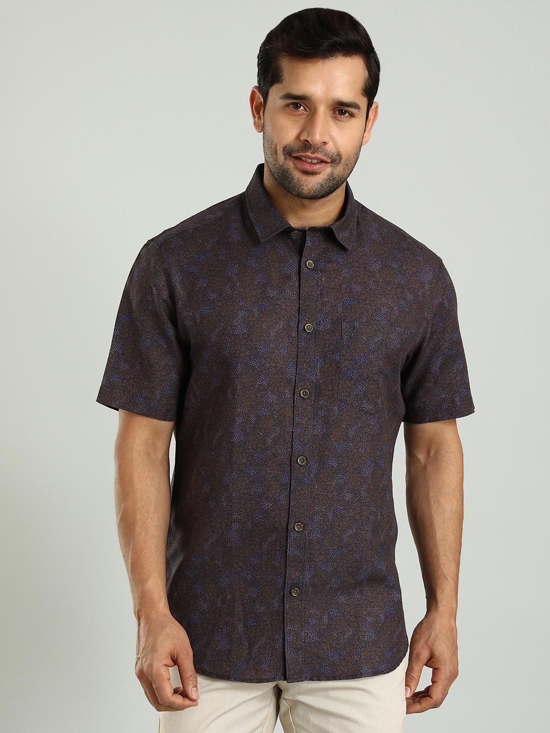 

Indian Terrain Slim Fit Floral Printed Spread Collar Shirt, Blue